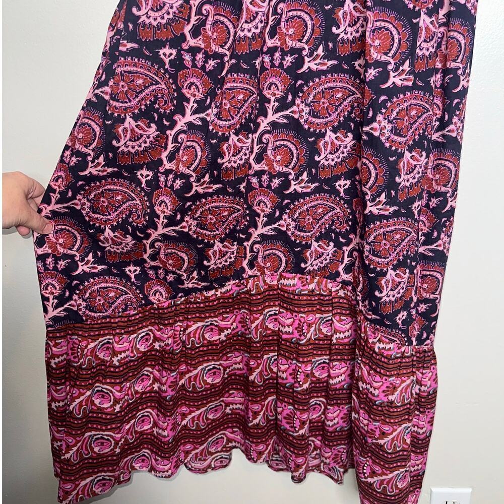 Figue Cosette A-Line Midi Dress Pink Purple Paisley Ruffle Sleeve Small - Picture 7 of 8
